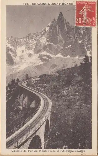 CPA Chamonix-Mont-Blanc, Chemin de fer du Montenvers et l'Aiguille du Dru, gel.