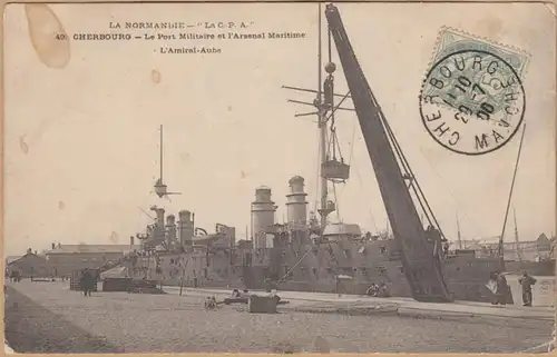 CPA Cherbourg, Le Port et l'Arsenal Maritime, L'Amiral Aube, gel. 1906