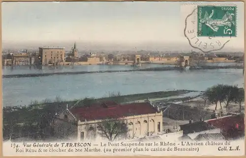 CPA Tarascon Vue generale, Le Pont Suspendu sur le Rhone, gel. 1912