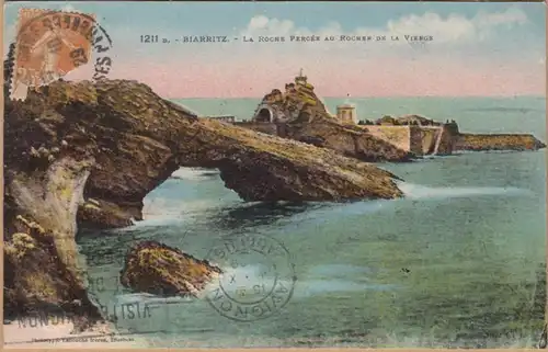 CPA Biarritz, La Roche Perchee au Rocher de la vierge, gel.