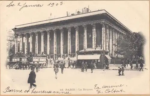 CPA Paris, La Bourse, carte de paillettes, ungel.