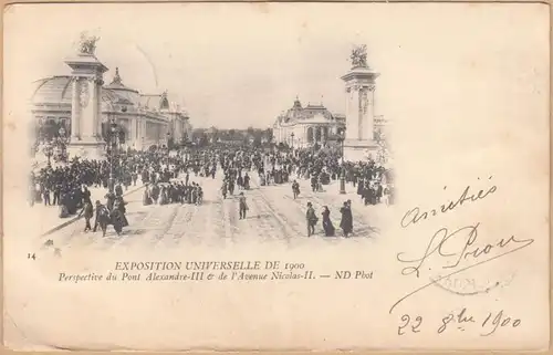 CPA Paris, Exposition Universelle de 1900, Perspective du Pont Alexandre III, gel. 1900