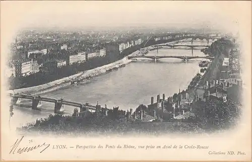 CPA Lyon, Perpestive des Ponts du Rhone, vue prise en Aval de la Croix-Rousse, ungel.
