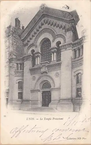 CPA Lyon, Le Temple Protestant, en 1903.