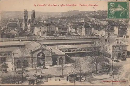 CPA Nancy, La Gare, Eglise Saint Leon, Faubourg Stanislas, Le Commissaire Militaire, gel.