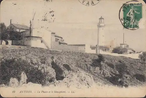 CPA Antibes, Le Phare et le Semaphore, gel. 1913