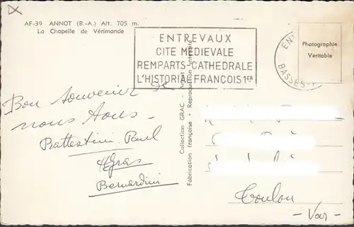 CP Annot, La Chapelle de Vérimande.