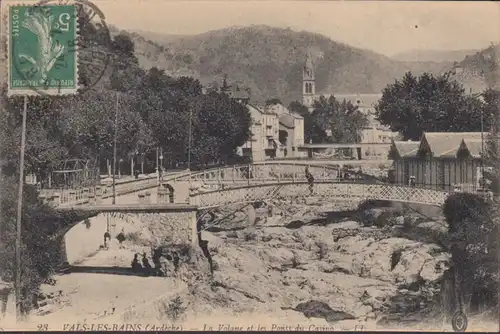 Cpa Vals les Bains, La Volane et les Ponts du Casino, gel. 1916