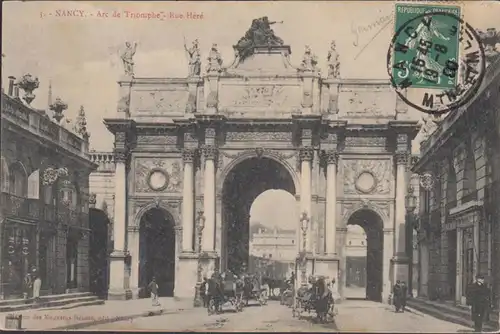 Cpa Nancy, Arc de Triomphe, rue Here, gel.