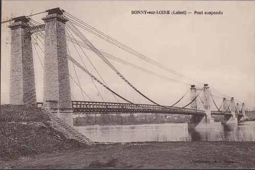 Cpa Bonny, sur Loire le pont suspendu, gel.