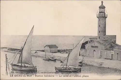 Cpa Le Grau-du-Roi, Station balneaire, Le canal et l'ancien phare, ungel.