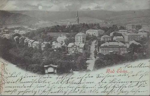 AK Bad Elster, Stadtansicht im Mondschein, gel.1898