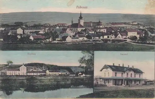 AK Dobrzan, vue sur la ville, Bräushaus, Gare, peu.
