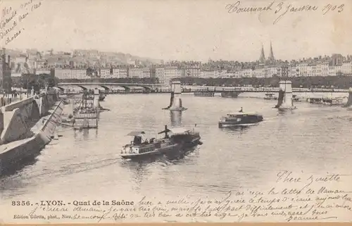 CPA Lyon, Quai de la Saone, gel. 1903