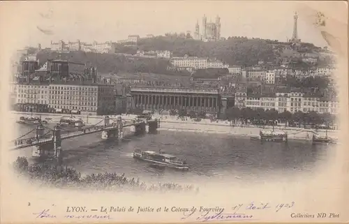 CPA Lyon, Le Palais de Justice et le Coteau de Fourviere, gel.