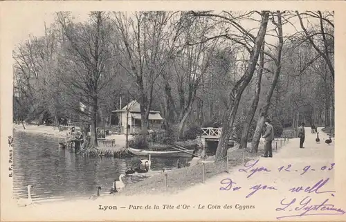 CPA Lyon, Parc de la Tete d'Or, Le Coin des Cygnes, gel. 1903