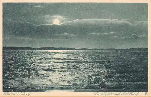 AK Waren Müritz, clair de lune sur le Muritz couru 1929