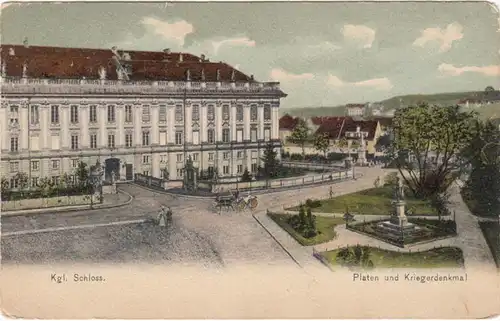 AK Ansbach, Königl. Schloss, Platen und Kriegerdenkmal, ungel