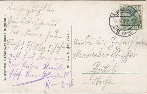 AK Saarbrücken, Spichererberg, 12er Denkaml, gel. 1912