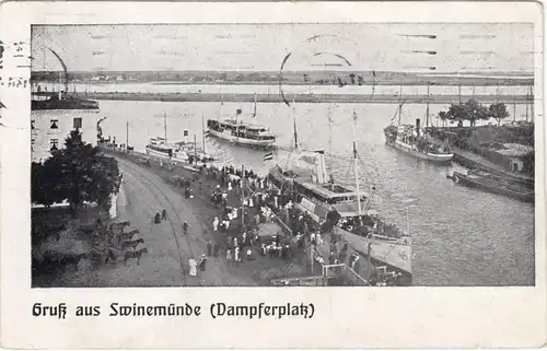 Salutation AK de Swinemünde, place du vapeur, en 1923
