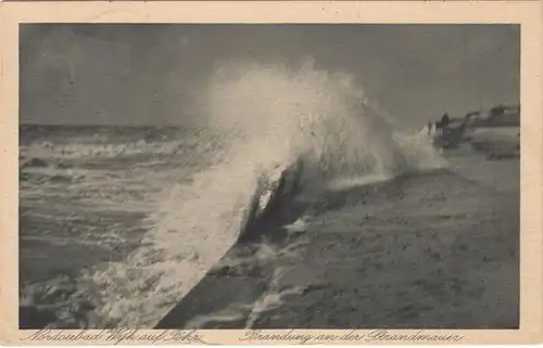 AK Wyk auf Föhr, Brandung an der Strandmauer, gel. 1926