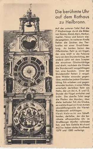 AK Heilbronn, Die berühmte Uhr auf dem Rathaus, gel. 1943