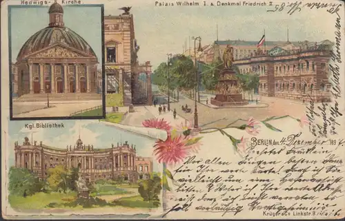 AK Gruss aus Berlin, Hedwigs Kirche, Palais Wilhelm I, Bibliothek, gel. 1897