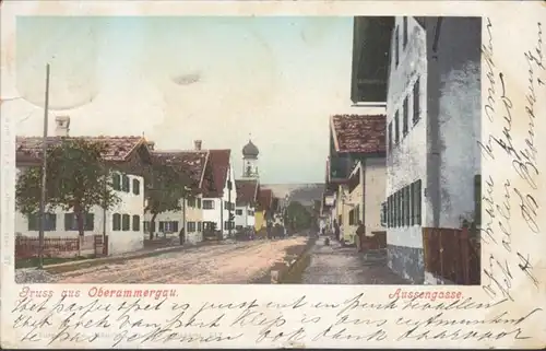 AK Gruss d'Oberammergau, Ausgasse, gel. 1900
