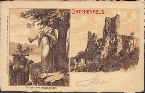 AK Königswinter, Sage vom Drachenfels, gel. 1904