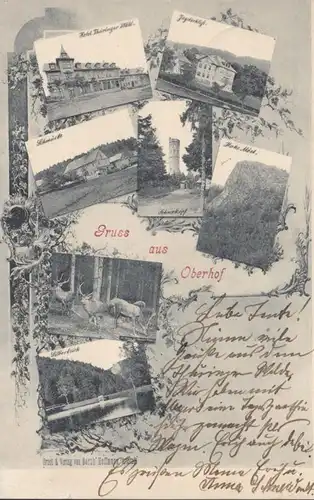 AK Gruss de Oberhof, hôtel, château de chasse, parure, tête de neige, étang argenté, gel. 1900
