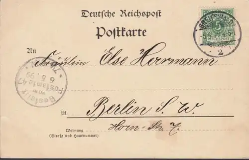 AK Gruss aus Greifswald, Giebelhaus am Markt, gelaufen 1899