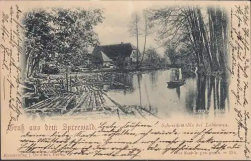 AK Gruss de la forêt de Spree, moulin à découper chez Lübbenau, couru 1898