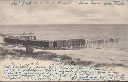 AK Gruss aus Göhren Herrenbad, Umkleidehäuser, gelaufen 1900