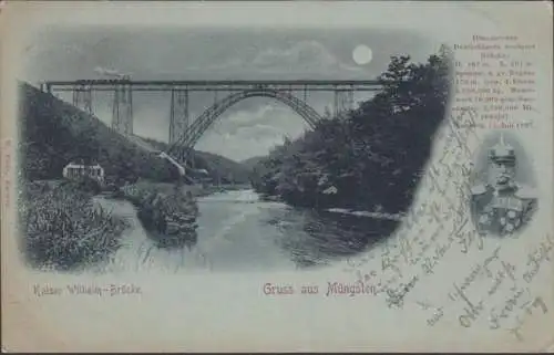 AK Gruss aus Müngsten Kaiser Wilhelm Brücke Mondschein, gelaufen 1898