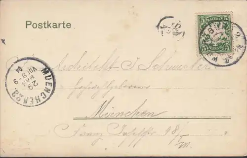 AK Würzburg, Marienstatue auf der alten Mainbrücke, gelaufen 1904