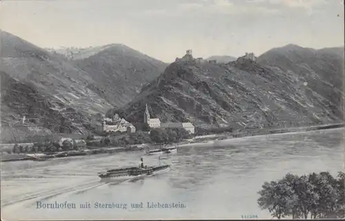 AK Bornhofen mit Sternburg und Liebenstein Bahnpost, gelaufen 1907