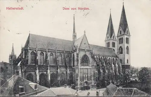 AK Halberstadt Dom von Norden Bahnpost, gelaufen 1908