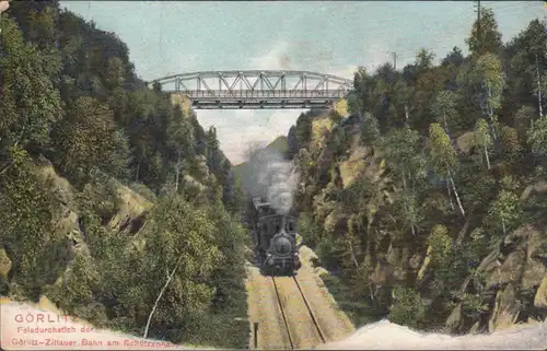 AK Görlitz Felsdurchbruch der Görlitz-Zittauer Bahn, gelaufen 1910