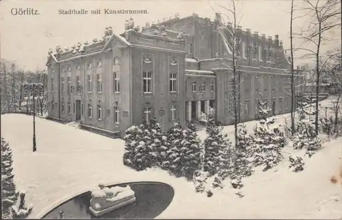 AK Görlitz Stadthalle und Kunstbrunnen, gelaufen 1925