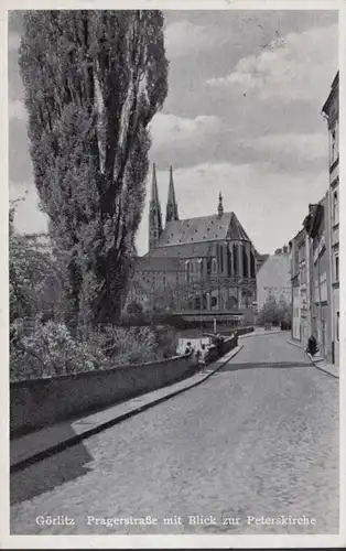 AK Görlitz Pragerstraße mit Blick zur Peterskirche, gelaufen 1937