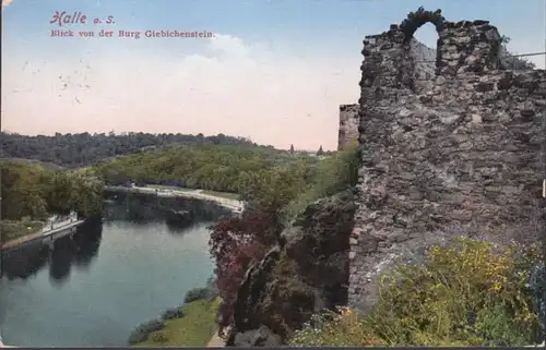 AK Halle Blick von der Burg Giebichenstein, gelaufen 1931