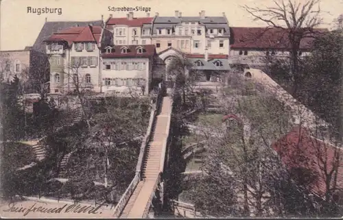 AK Augsburg Schwedenstiege Tuck's Karte, gelaufen 1909