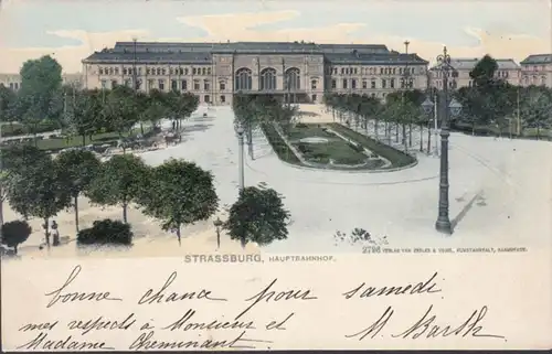 CPA Strasbourg Hauptbahnhof, circulé 1905