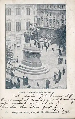 AK Wien Albrechts-Monument, gelaufen 1899