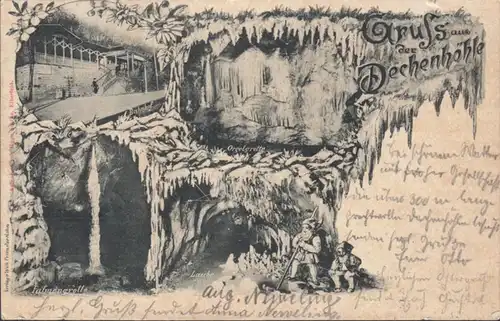 AK Iserlohn Gruss aus der Dechenhöhle, gelaufen 1899