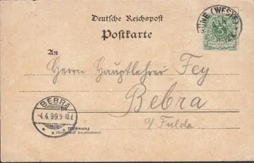 AK Iserlohn, Gruss aus der Dechenhöhle, Bahnhof, Palmengrotte, gelaufen 1899