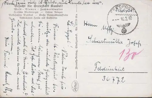AK Gruß aus Kandel Feldpost, gelaufen 1940