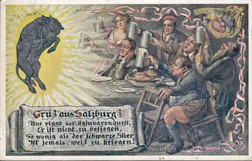 AK Gruß aus Salzburg, Schwarzer Stier, gelaufen 1939