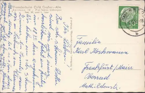 AK Seeon Fremdenheim Cafe Gruber, gelaufen 1957