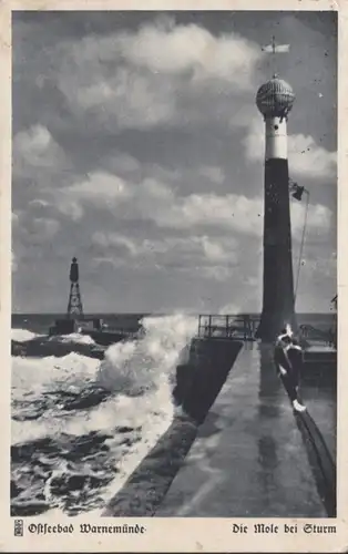 AK Balte Warnemünde Mole à Sturm Bahnpost, couru en 1942